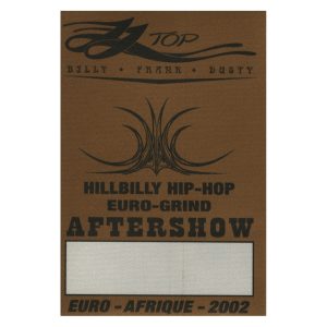 ZZ Top 2002 Hillbilly Hip Hop Concert Tour Aftershow Backstage Pass