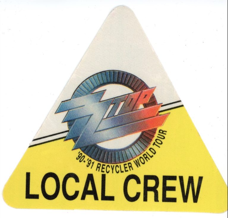 ZZ TOP 1990 RECYCLER CONCERT TOUR LOCAL CREW BACKSTAGE PASS COLLECTIBLE MEMORABILIA