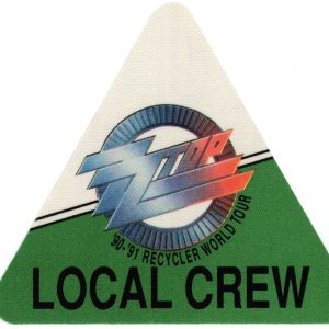 ZZ Top 1990 Recycler Concert Tour Local Crew Backstage Pass