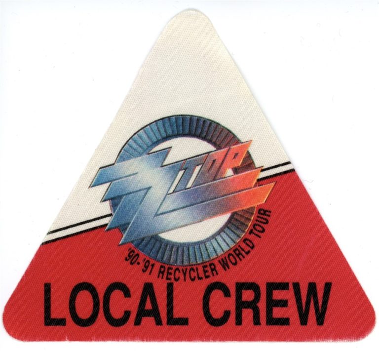 ZZ TOP 1990 RECYCLER CONCERT TOUR LOCAL CREW BACKSTAGE PASS COLLECTIBLE MEMORABILIA