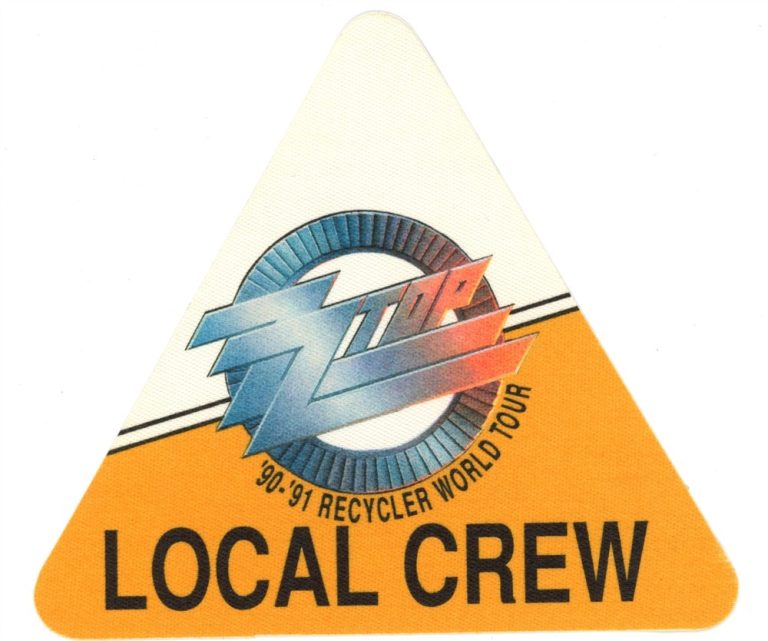 ZZ TOP 1990 RECYCLER CONCERT TOUR LOCAL CREW BACKSTAGE PASS COLLECTIBLE MEMORABILIA