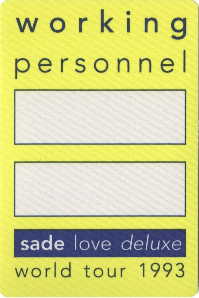 Sade 1993 Love Deluxe Concert Tour Working Backstage Pass