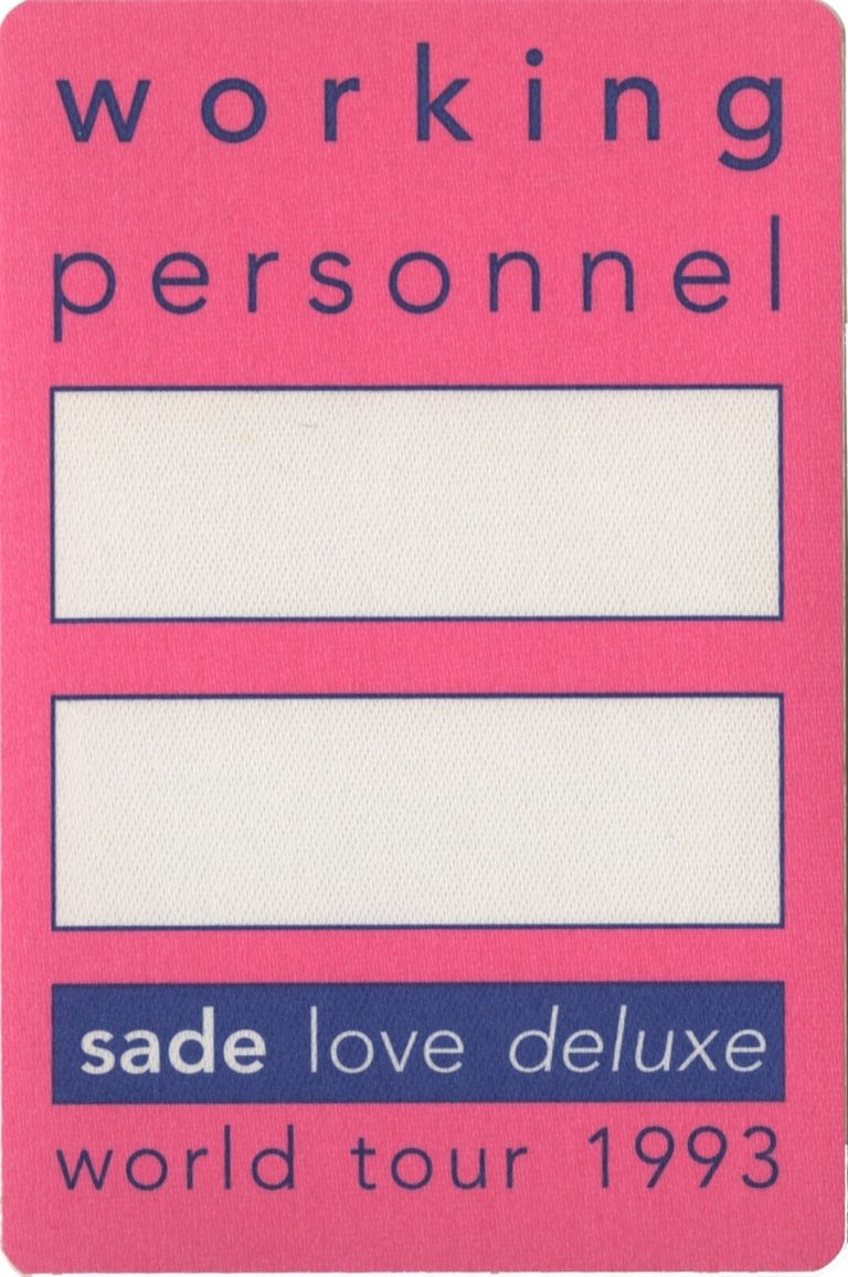 Sade 1993 Love Deluxe Concert Tour Working Backstage Pass