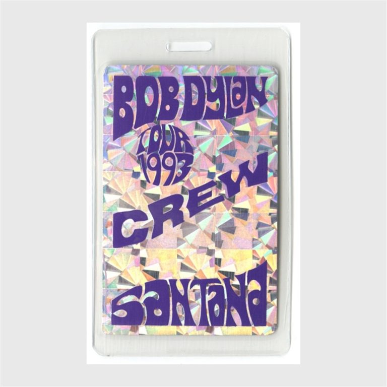 Bob Dylan 1993 Carlos Santana CREW Concert Tour Laminated Backstage Pass