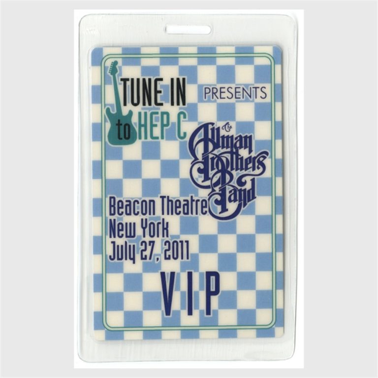 Allman Brothers 2011 Beacon Theatre Concert VIP Laminated Backstage Pass