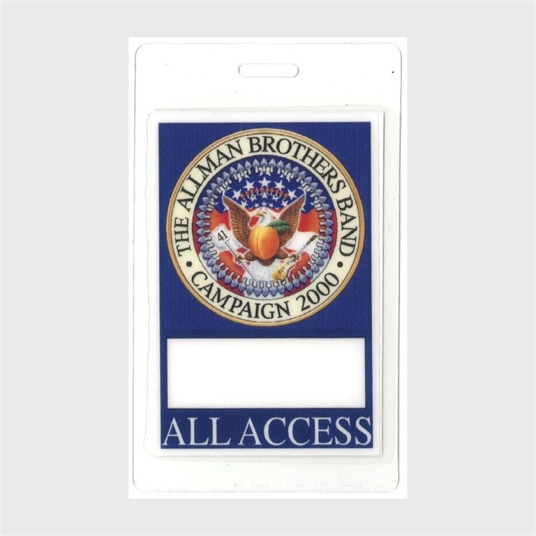 Allman Brothers 2000 Concert Tour Laminated Backstage Pass All Access