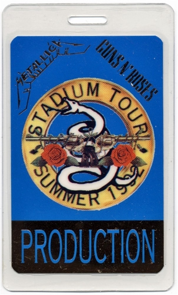 Metallica 1992 Concert Tour w/ Guns N' Roses Foil Laminated Backstage Pass