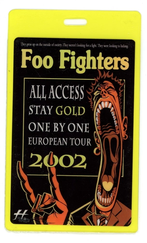 Foo Fighters Dave Grohl AA Yellow Laminated Backstage Pass - 2002 One By One