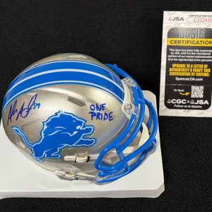 Alex Anzalone Signed & Inscribed "One Pride" Detroit Lions Mini Helmet JSA COA