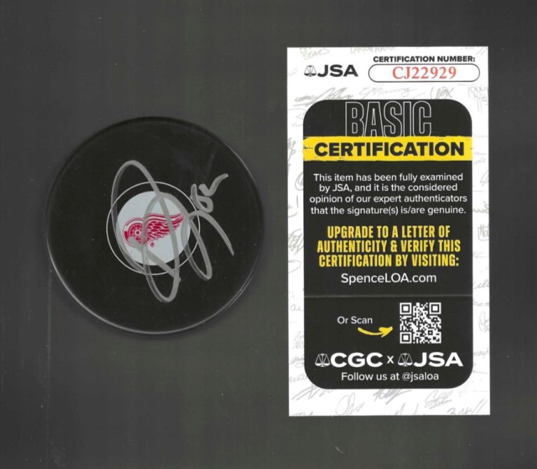 Travis Hamonic Signed Detroit Red Wings Puck JSA COA