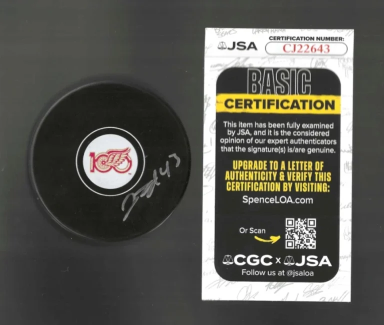 John Leonard Signed Detroit Red Wings Centennial 100th Puck JSA COA
