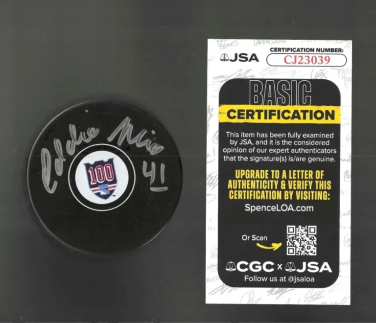 Eddie Mio Signed New York Rangers Centennial 100th Puck JSA COA