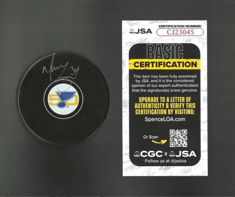 Manny Legace Signed St Louis Blues 50th Anniversary Puck JSA COA