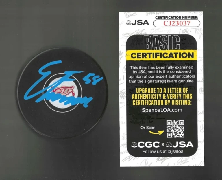 Emmitt Finnie Signed Detroit Red Wings Centennial 100th Puck Signed In Blue JSA