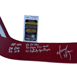 Manny Legace Signed Multi-Inscribed Detroit Red Wings Stat Stick JSA COA