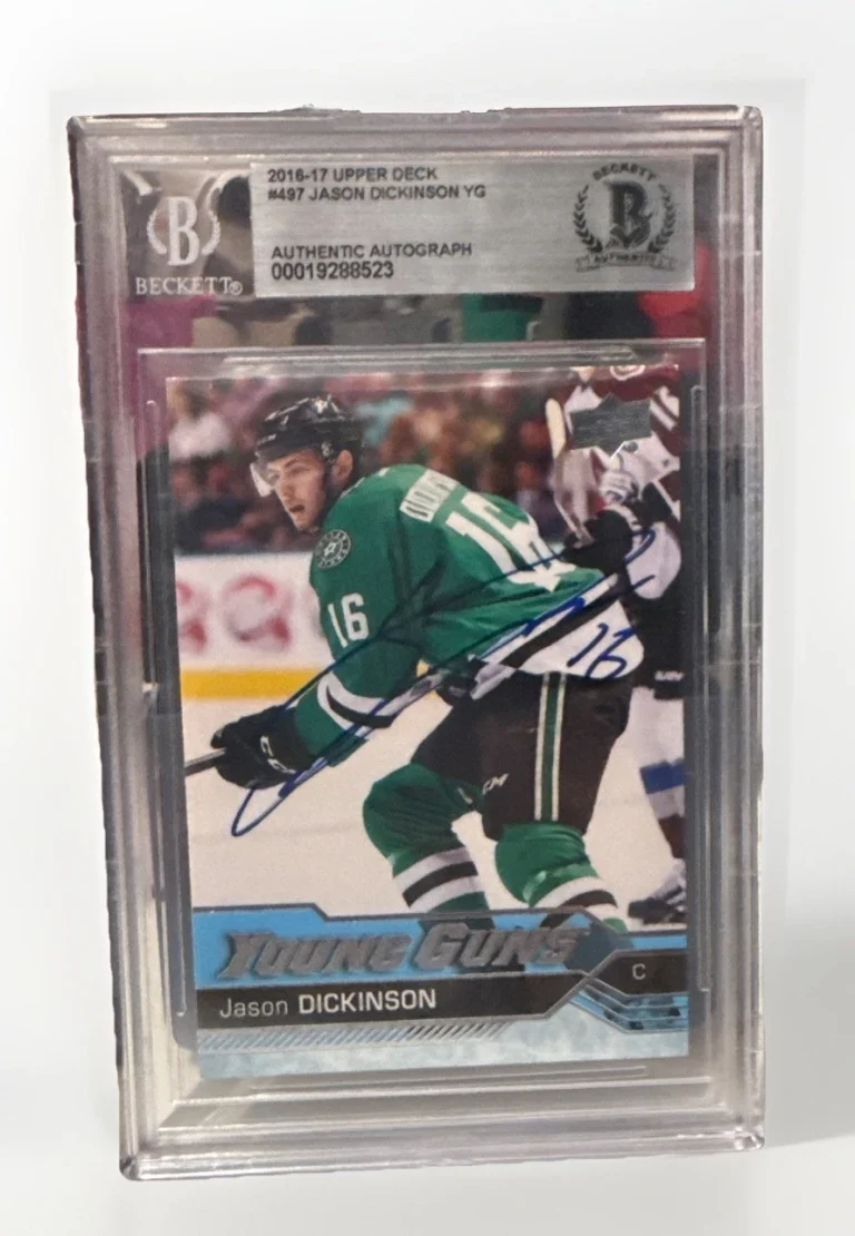 Jason Dickinson signed Stars 16-17 UD Young Guns Card Beckett #497 00019288523
