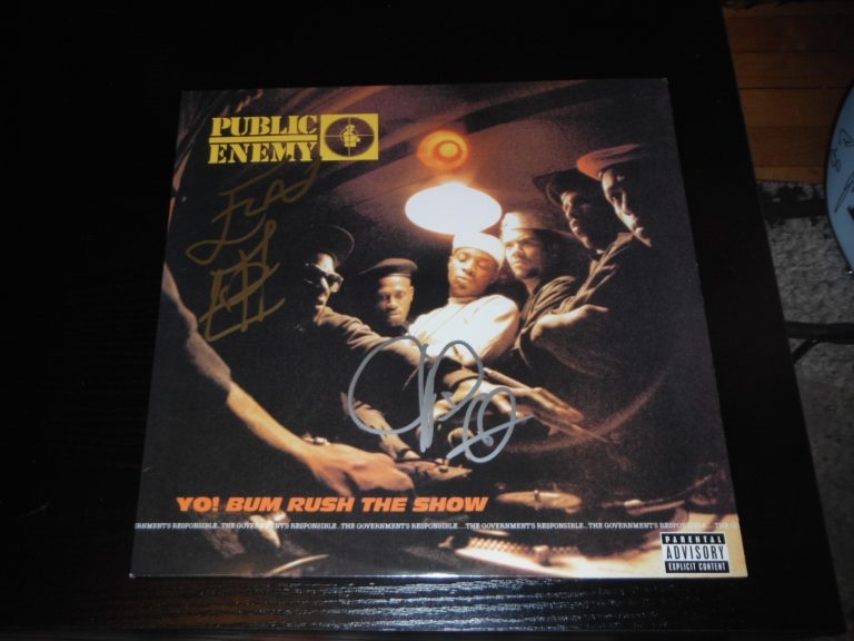 PUBLIC ENEMY GROUP SIGNED BUM RUSH THE SHOW VINYL ALBUM FLAVA FLAV AND CHUCK D