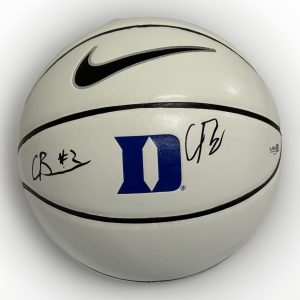 CAM and CAYDEN BOOZER signed (DUKE BLUE DEVILS) logo basketball JSA COA CJ56989