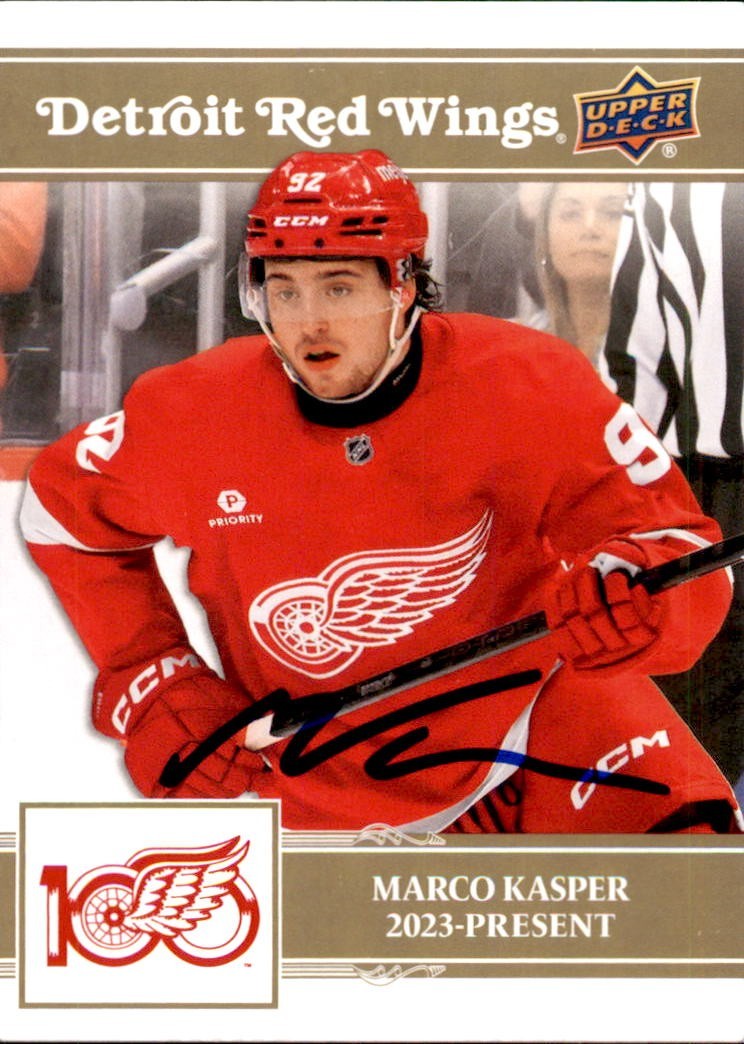 Marco Kasper Signed 2025/26 Upper Deck Detroit Red Wings Centennial Gold Card 57