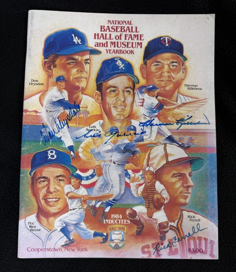 1984 BASEBALL HALL OF FAME INDUCTEES PROGRAM SIGNED BY 4 PSA/DNA COA COLLECTIBLE MEMORABILIA