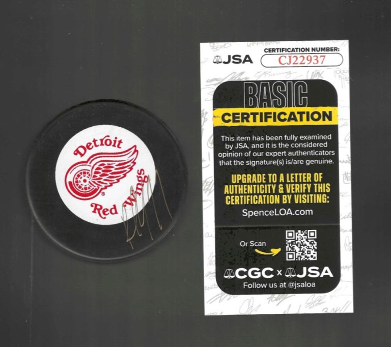 Paul Coffey Signed Detroit Red Wings Trench Puck JSA COA
