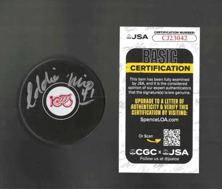Eddie Mio Signed Detroit Red Wings Centennial 100th Puck JSA COA