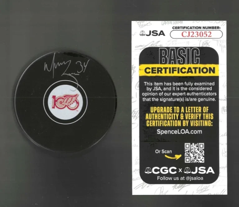 Manny Legace Signed Detroit Red Wings Centennial 100th Puck JSA COA