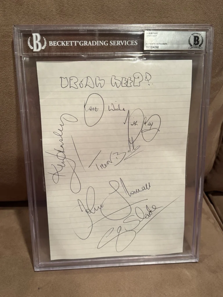 Uriah Heep Signed Autographed Album Page Beckett Slab 1980 Mick Chris John Ken+