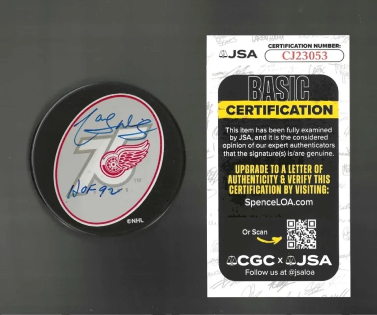 Marcel Dionne Signed Detroit Red Wings 75th Anniversary Puck JSA COA