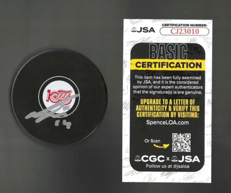 Gustav Nyquist Signed Detroit Red Wings Centennial 100th Puck JSA COA