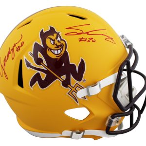 ASU Sam Leavitt & Jordyn Tyson Signed Sparky Full Size Speed Rep Helmet BAS Wit