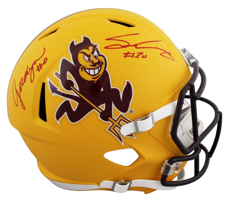 ASU SAM LEAVITT & JORDYN TYSON SIGNED SPARKY FULL SIZE SPEED REP HELMET BAS WIT COLLECTIBLE MEMORABILIA