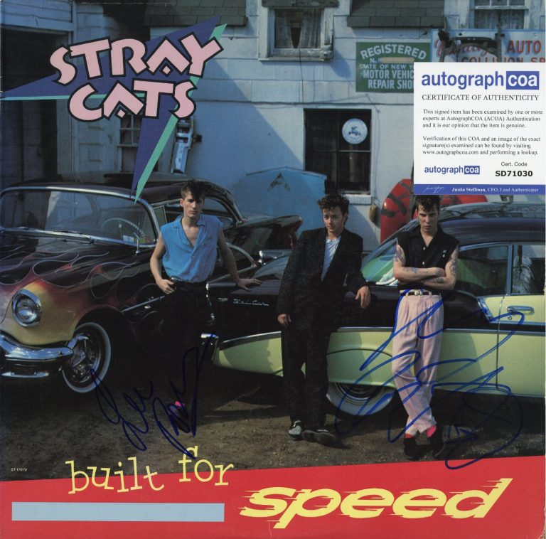 THE STRAY CATS Slim Jim Phantom Lee Rocker SIGNED Built for Speed record ACOA