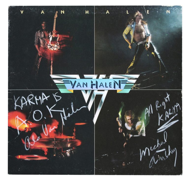 Alex Van Halen & Michael Anthony Signed Self Titled Album Cover BAS Slabbed