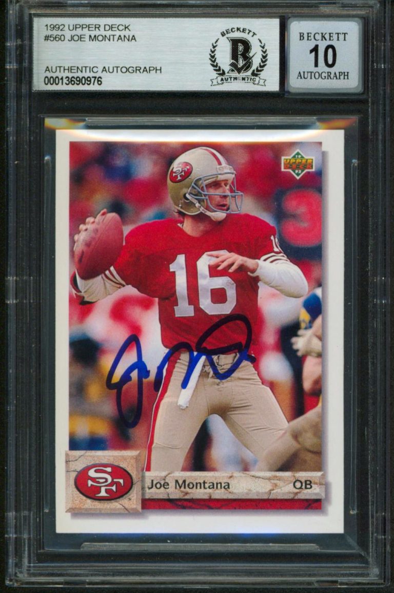 49ERS JOE MONTANA SIGNED 1992 UPPER DECK #560 CARD AUTO GRADED 10! BAS SLABBED COLLECTIBLE MEMORABILIA