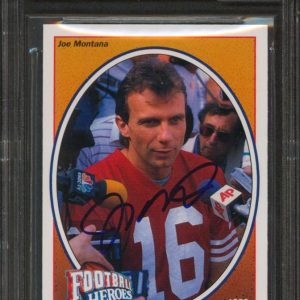 49ers Joe Montana Signed 1991 Upper Deck Heroes #6 Card Auto Graded 10! BAS Slab