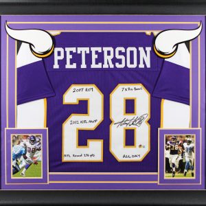 Adrian Peterson "Career Stat" Signed Purple Pro Style Framed Jersey BAS Witness