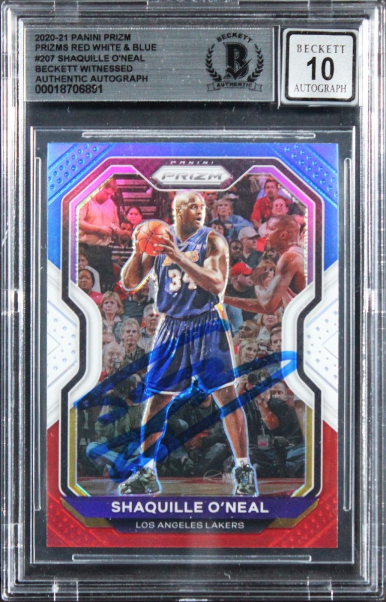 SHAQUILLE O’NEAL SIGNED 2020 PANINI PRIZM RW&B #207 CARD AUTO 10! BAS SLABBED COLLECTIBLE MEMORABILIA