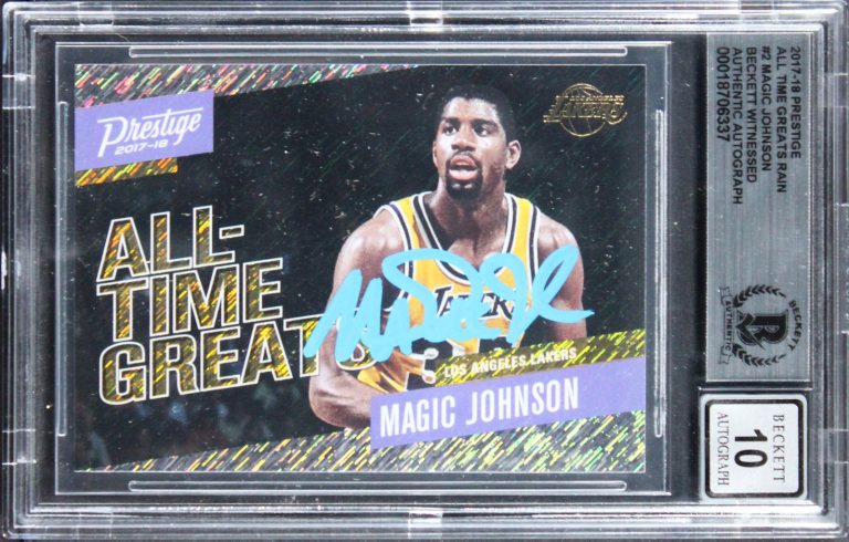 Lakers Magic Johnson Signed 2017 Prestige ATG Rain #2 Card Auto 10! BAS Slabbed