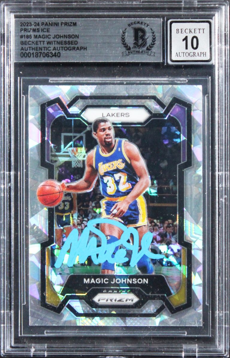 Lakers Magic Johnson Signed 2023 Panini Prizm Ice #185 Card Auto 10! BAS Slabbed