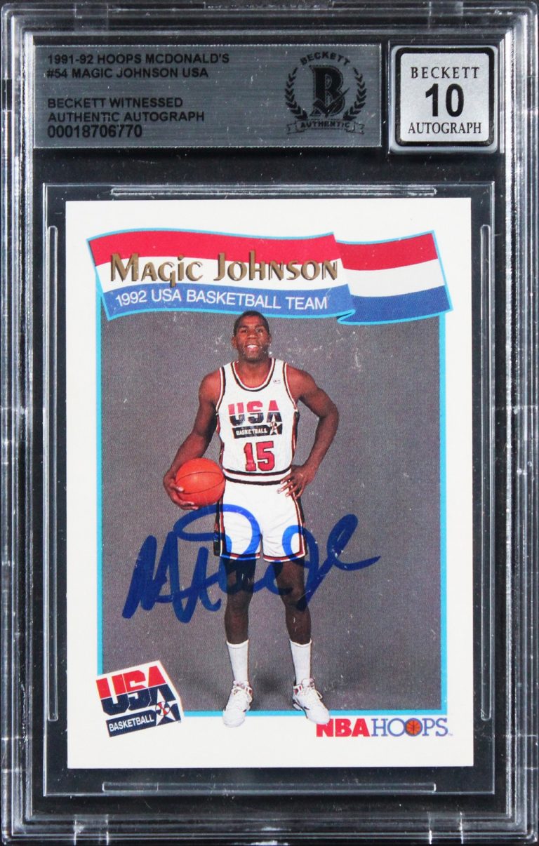 Lakers Magic Johnson Signed 1991 Hoops McDonald's #54 Card Auto 10! BAS Slabbed