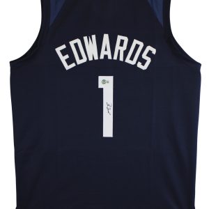 Anthony Edwards Authentic Signed Navy Blue Pro Style Jersey Autographed BAS