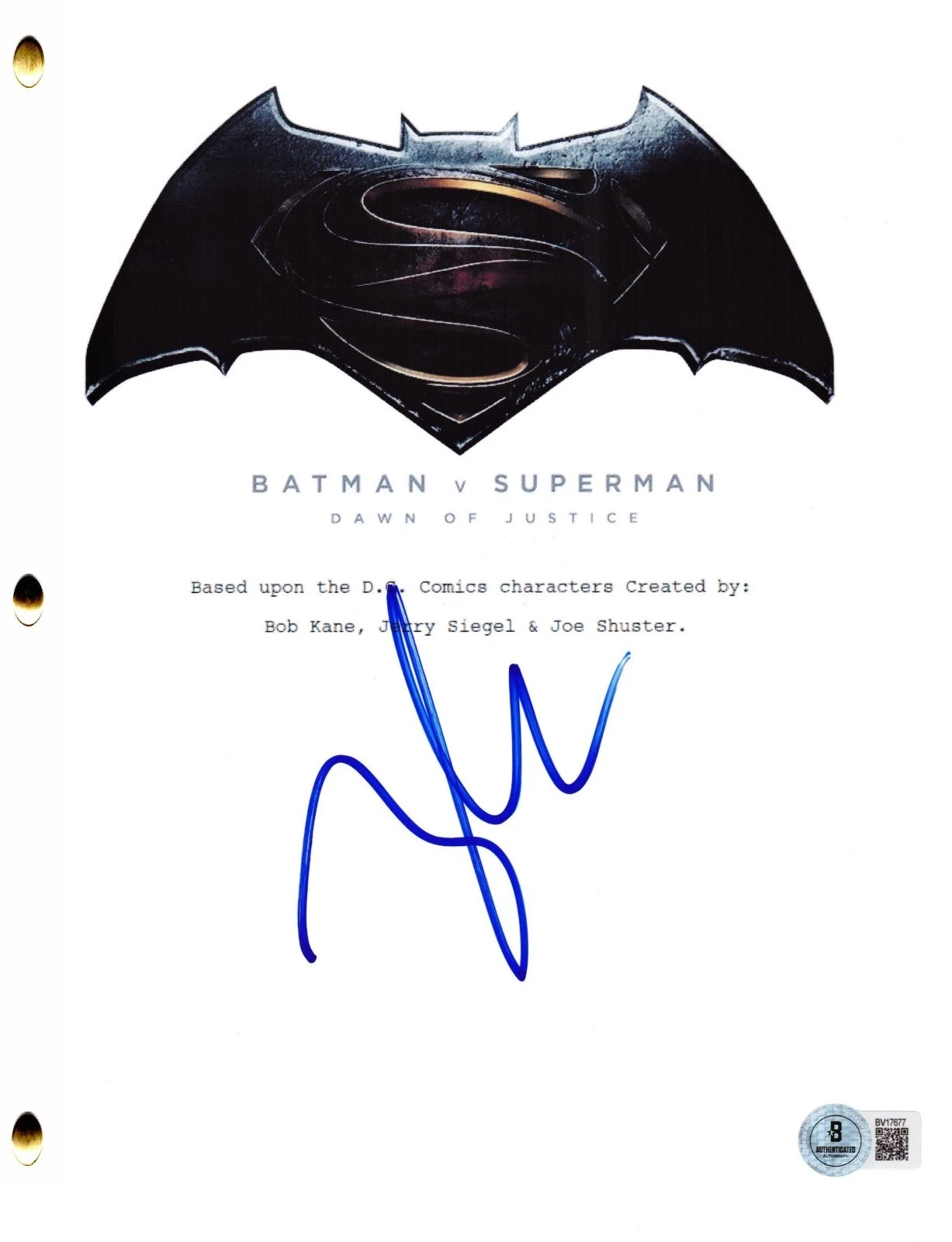 Zack Snyder Signed Batman V Superman Script Dawn of Justice Autograph ...