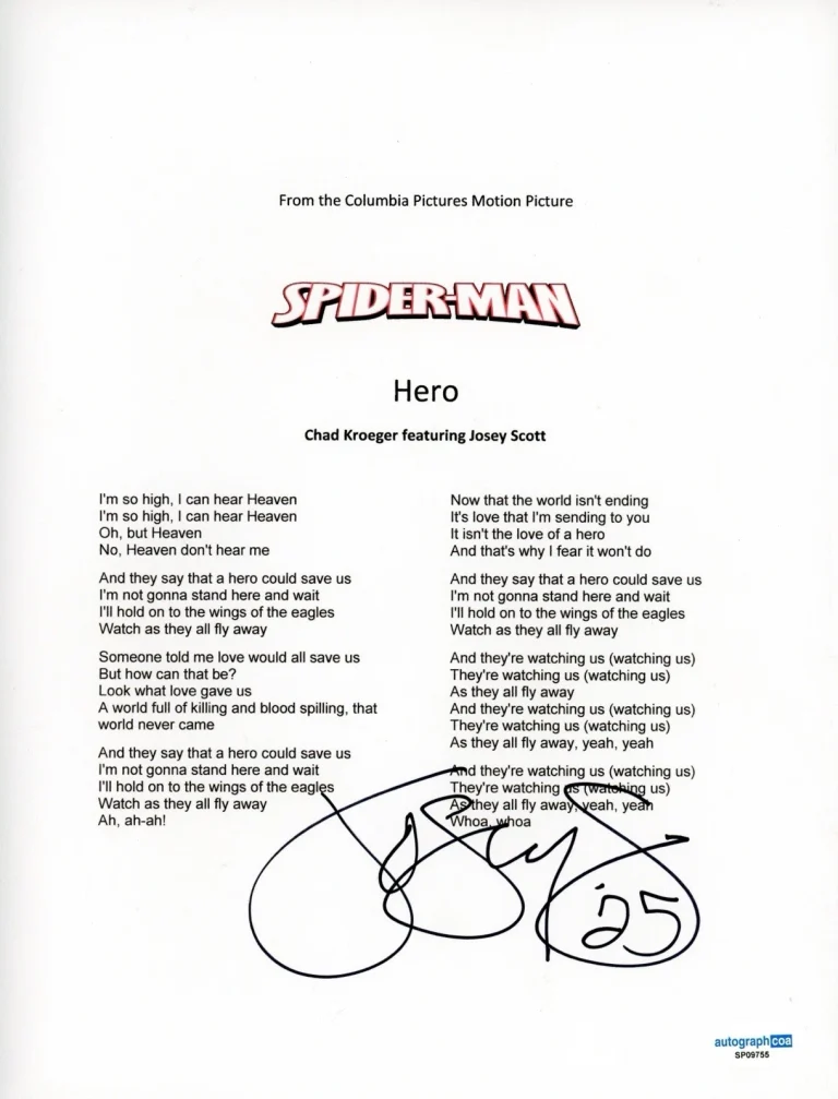 JOSEY SCOTT SIGNED AUTOGRAPHED HERO LYRIC ACOA CERTIFIED SPIDER-MAN