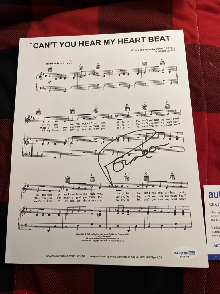 PETER NOONE SIGNED AUTOGRAPHED LYRIC SHEET ACOA CERTIFIED CANT YOU HEAR MY HEART