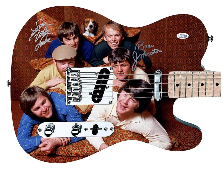 The Beach Boys Bruce Johnston Mike Love Autographed Graphics Guitar Exact Proof