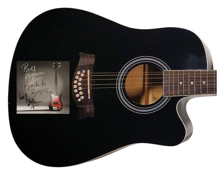 Rolling Stones Bill Wyman Autographed CD Cover 12 String Acoustic Guitar
