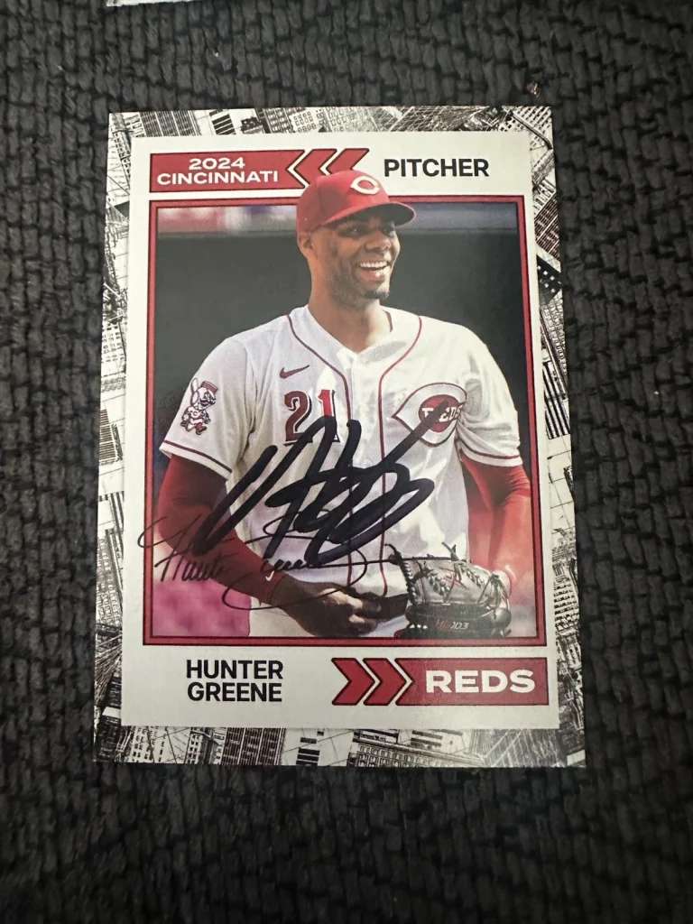 Baseball Trading Card Cincinnati Reds Team Issued Hunter Greene Signed 2024 Kahn