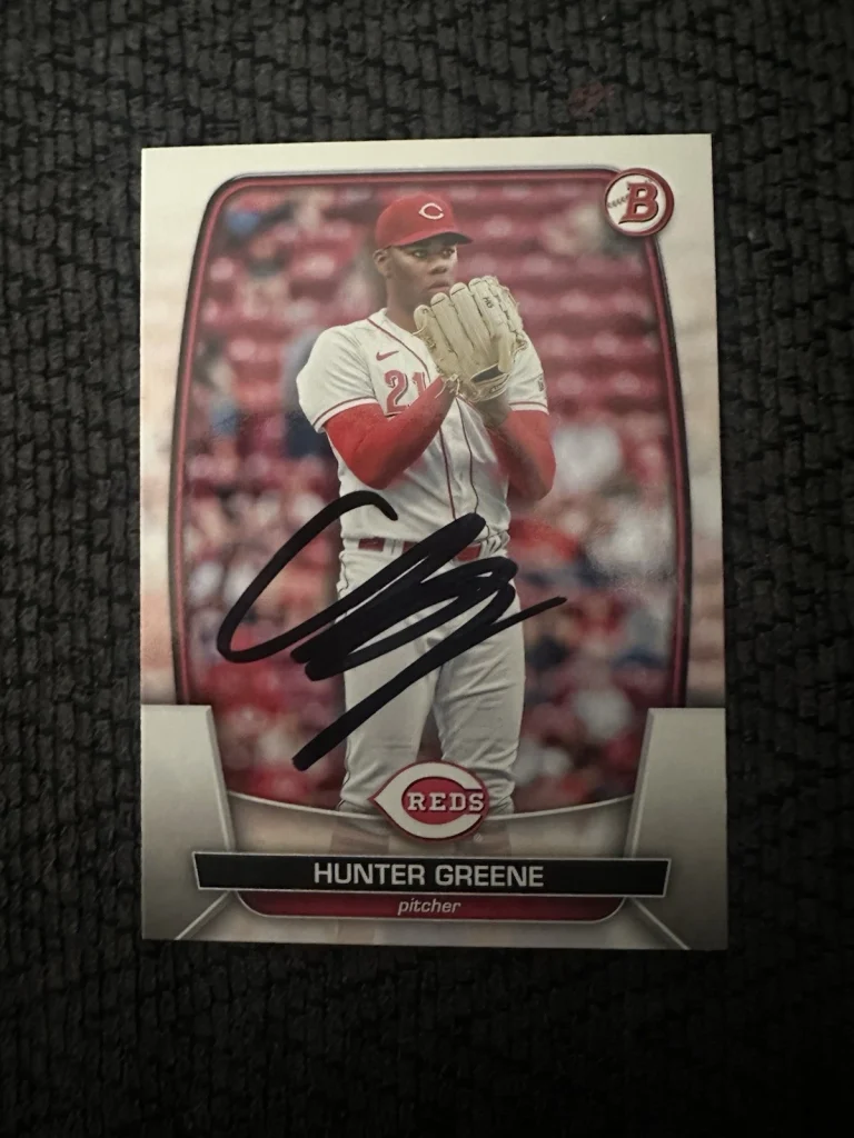 Baseball Trading Card Cincinnati Reds Team Issued Hunter Greene Signed