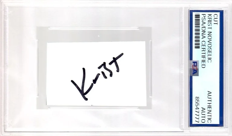 KRIST NOVOSELIC HAND SIGNED CUT SIGNATURE     NIRVANA BASS PLAYER    PSA SLABBED